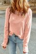 Apricot Pink Textured Round Neck Long Sleeve Top Online now