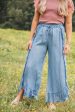 Myosotis Light Wash Raw Hem Ruffled Wide Leg Jeans on Sale