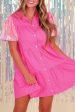 Bonbon Sequined Bubble Sleeve Tiered Ruffled Shirt Dress Sale