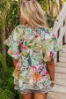 White Tropical Floral Print Ruffled Short Sleeve Blouse Hot on Sale