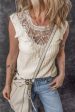 Apricot Guipure Lace Crochet Keyhole Back Tank Top Fashion