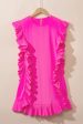 Bright Pink Solid Ruffled Edge Keyhole Back Mini Dress For Cheap