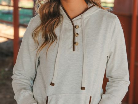 Beige Drawstring Kangaroo Pocket Henley Hoodie Cheap