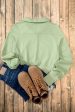 Smoke Green Quarter Zip Stand Neck Kangaroo Pocket Sweatshirt For Discount