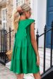 Bright Green Solid Color V Neck Ruffle Tiered Mini Dress Online Hot Sale