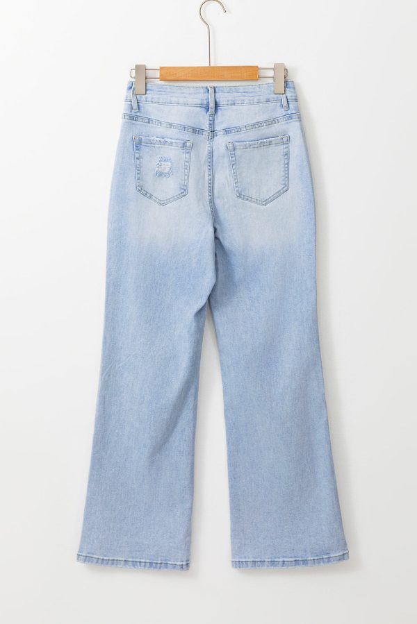 Beau Blue Vintage Light Wash Distressed Flare Jeans For Cheap