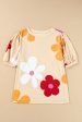 Apricot Flower Print Bubble Sleeve Tee Sale