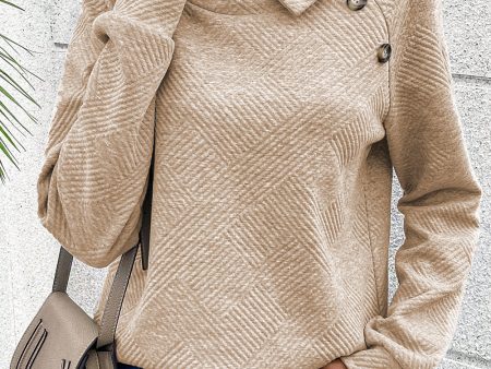 Apricot Asymmetric Buttons Detail High Neck Textured Sweatshirt Supply