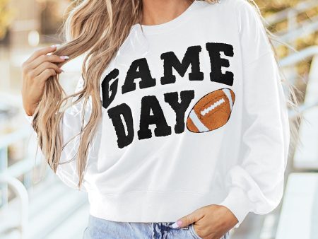 White GAME DAY Graphic Varsity Pullover Sweatshirt For Sale