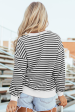 White Stripe Color Block Buttoned Crew Neck Oversized Sweatshirt Cheap