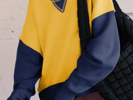 Yellow Color Block Thumbhole Sleeve Drop Shoulder Sweatshirt Online now