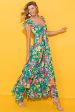 Green Floral Print Sleeveless Ruffle Tiered Maxi Dress For Discount