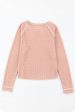 Apricot Pink Textured Round Neck Long Sleeve Top Online now