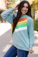 Beau Blue Rainbow Colorblock Striped Pullover Sweatshirt Discount