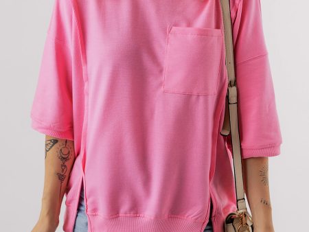 Bonbon Exposed Seam Chest Pocket Split Loose T Shirt Online Hot Sale