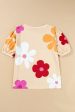 Apricot Flower Print Bubble Sleeve Tee Sale