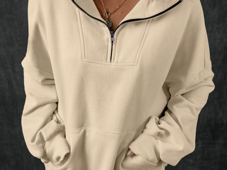 Smoke Gray Zip-up Stand Neck Kangaroo Pocket Sweatshirt Hot on Sale