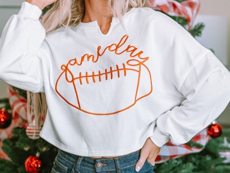 White Game Day Lettering Rugby Football Notched Neck Sweatshirt Online Sale