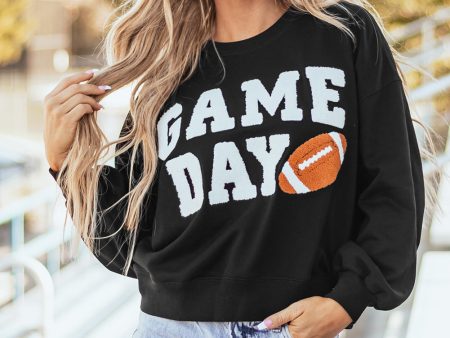 Black GAME DAY Graphic Varsity Pullover Sweatshirt For Cheap