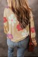 Apricot Cute Flower Print Bracelet Sleeve Top Online