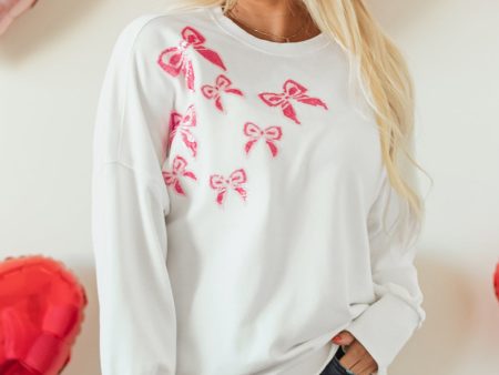 White Sequin Bowknot High Low Oversize Sweatshirt For Cheap