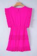 Bright Pink Solid Color Pleated Layered Flutter Mini Dress Cheap