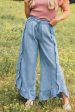 Myosotis Light Wash Raw Hem Ruffled Wide Leg Jeans on Sale