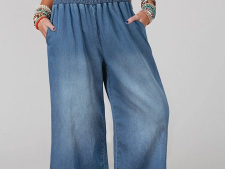 Ashleigh Blue Smocked Waist Wide Leg Jeans Online Hot Sale