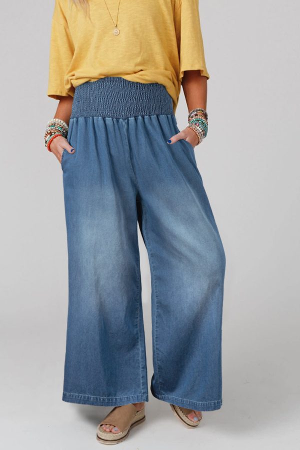 Ashleigh Blue Smocked Waist Wide Leg Jeans Online Hot Sale