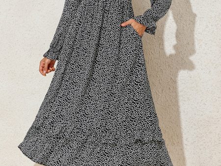 Black Floral Printed Long Sleeve Square Neck Midi Dress Online now