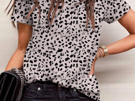 Apricot Cheetah Print O-neck Short Sleeve T Shirt For Cheap