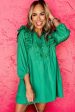 Bright Green Embroidered Ruffled Trim 3 4 Sleeve V Neck Mini Dress Online now