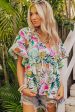 White Tropical Floral Print Ruffled Short Sleeve Blouse Hot on Sale