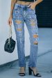 Sky Blue Buttoned Pockets Distressed Jeans Fashion