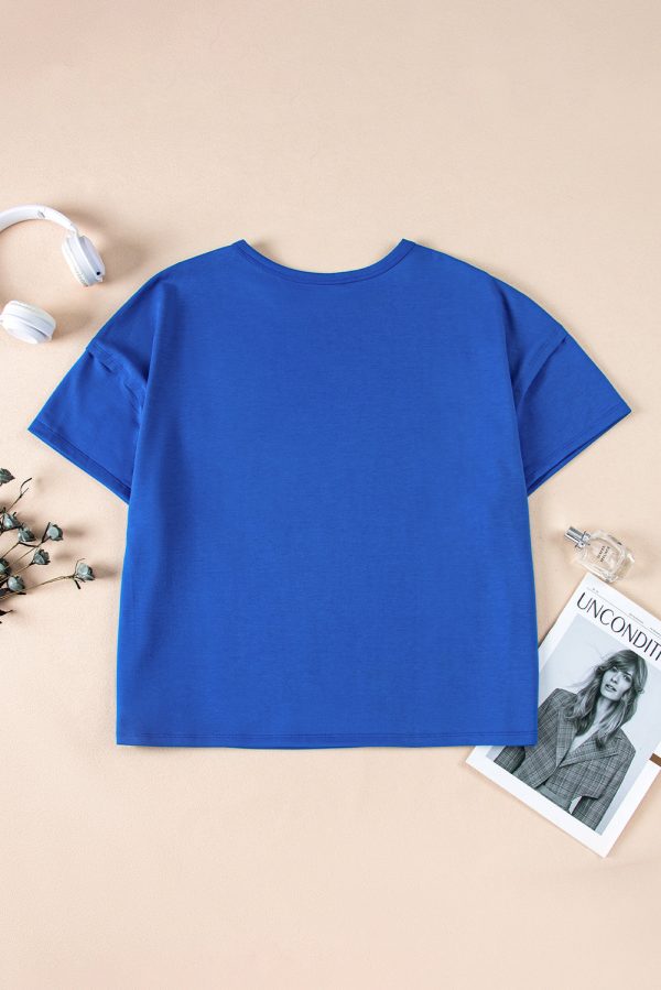 Blue Patched Pocket Exposed Seam Oversize T-shirt For Cheap