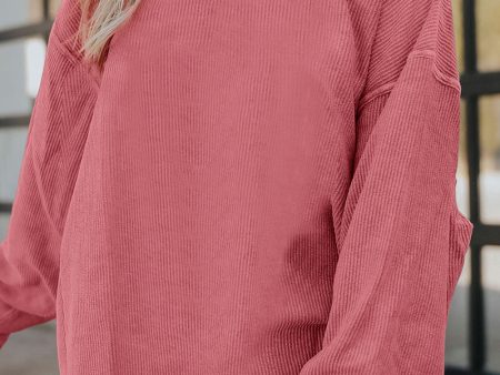 Strawberry Pink Ribbed Corduroy Oversized Sweatshirt Supply