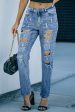 Sky Blue Buttoned Pockets Distressed Jeans Fashion