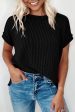 Black Textured Knit Exposed Stitching T-shirt Hot on Sale