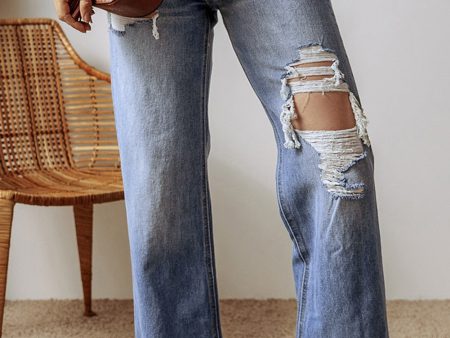 Ashleigh Blue Distressed Raw Hem Straight Leg High Waist Jeans For Cheap