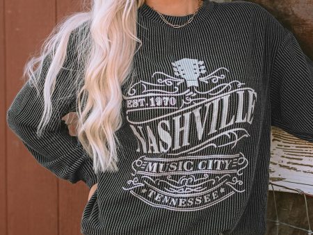 Black NASHVILLE MUSIC CITY Corded Graphic Sweatshirt Online