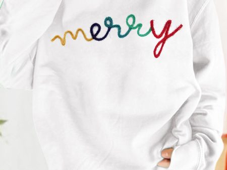 White MERRY Graphic Pullover Sweatshirt Hot on Sale