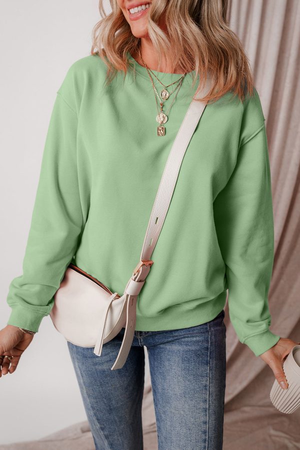 Smoke Green Solid Fleece Lined Drop Shoulder Terry Sweatshirt For Discount