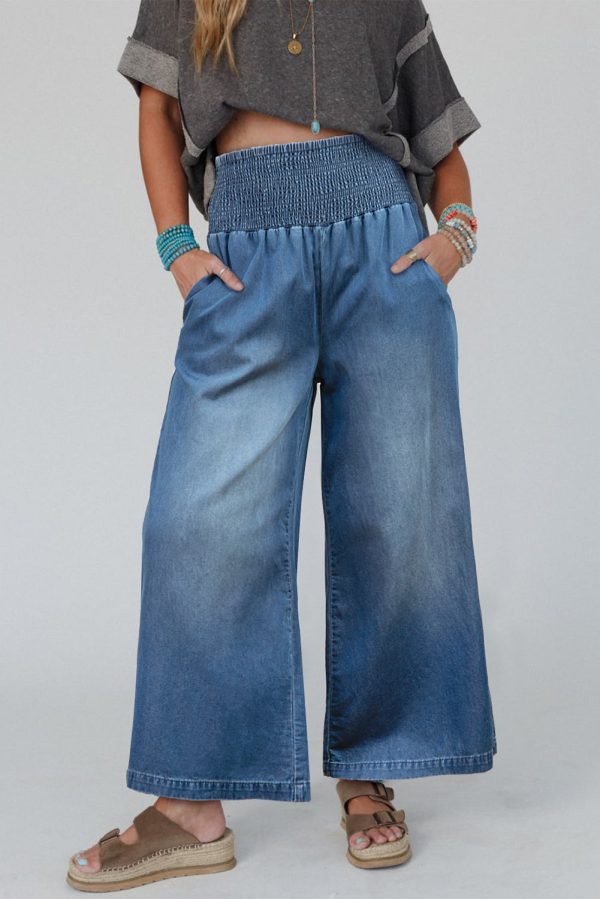 Ashleigh Blue Smocked Waist Wide Leg Jeans Online Hot Sale