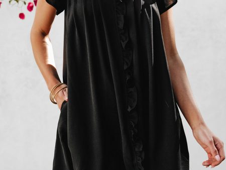 Black Ruffle Sleeve V Neck Frilled Shift Dress Online