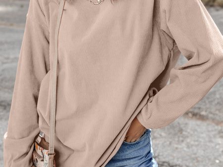 Apricot Ribbed Corduroy Oversized Sweatshirt For Discount