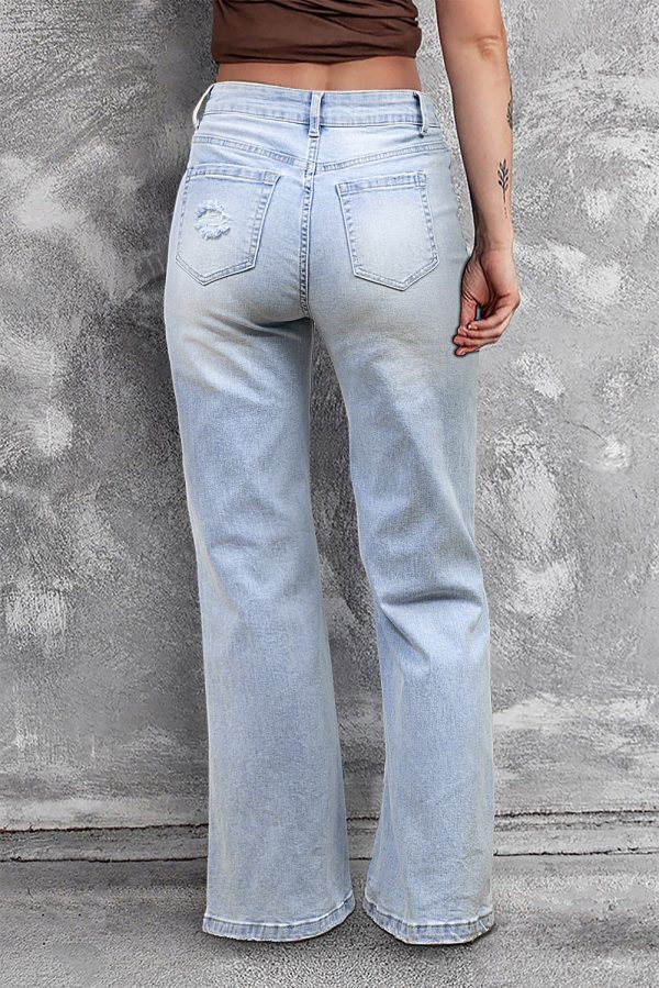 Beau Blue Vintage Light Wash Distressed Flare Jeans For Cheap