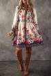 Apricot Floral Print Buttoned High Waist Shirt Mini Dress on Sale