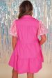 Bonbon Sequined Bubble Sleeve Tiered Ruffled Shirt Dress Sale