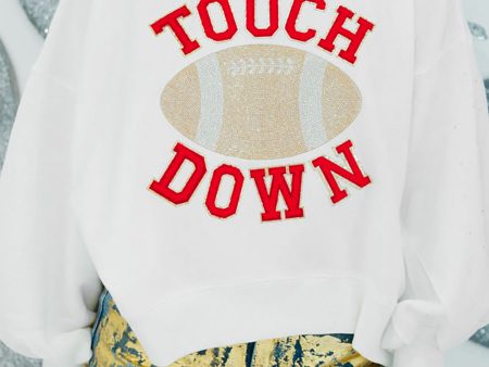 White TOUCH DOWN Football Graphic Pullover Sweatshirt For Sale