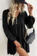 Black Lace Puff Sleeve Buttoned Tiered Ruffled Mini Dress For Cheap